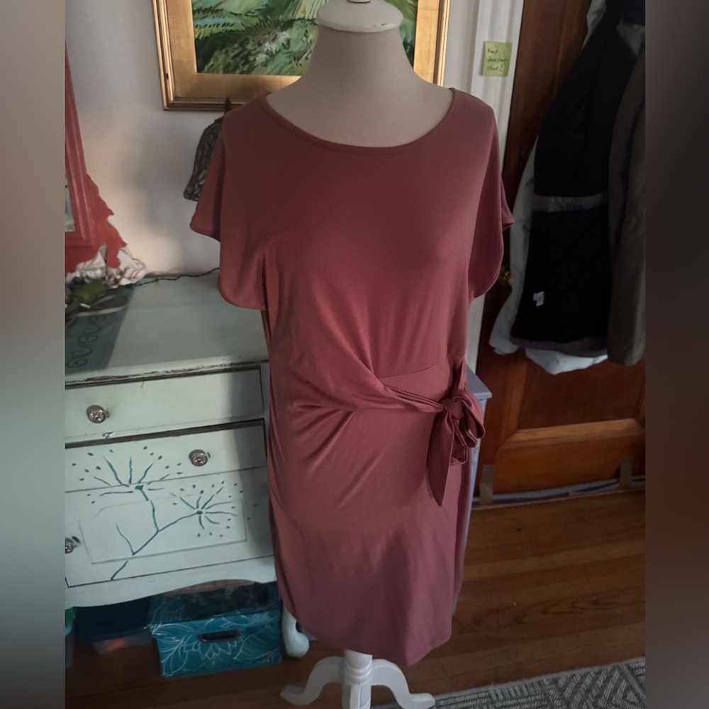 SHEIN Dusty Rose Midi Dress with Side Tie M Stretch Workwear Fall VGUC
